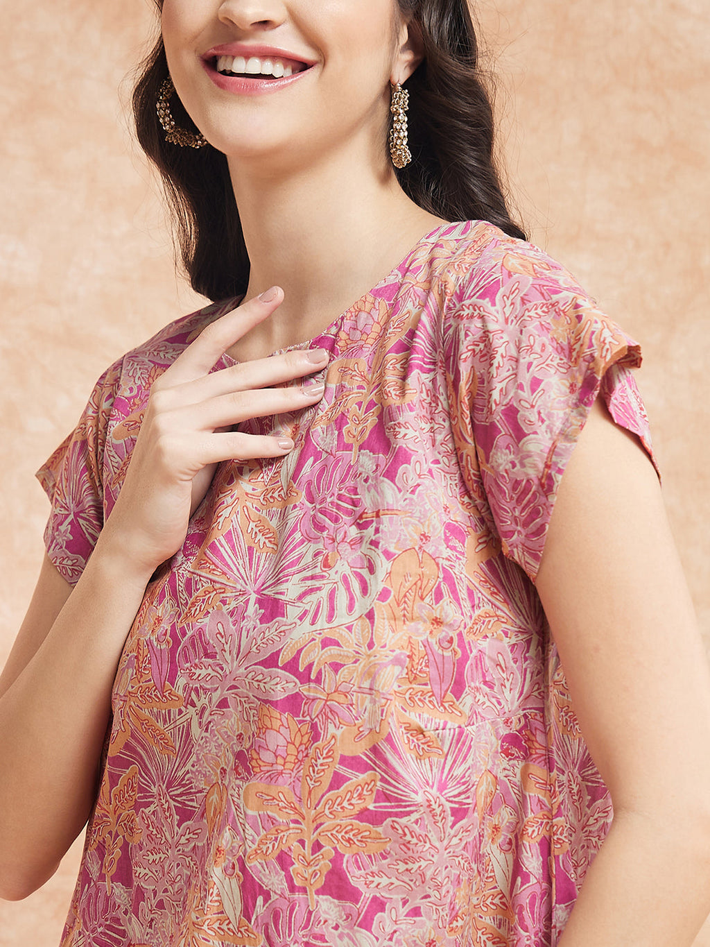 InWeave Women's Pink Coral Floral Print A Line Dress | Grocsy