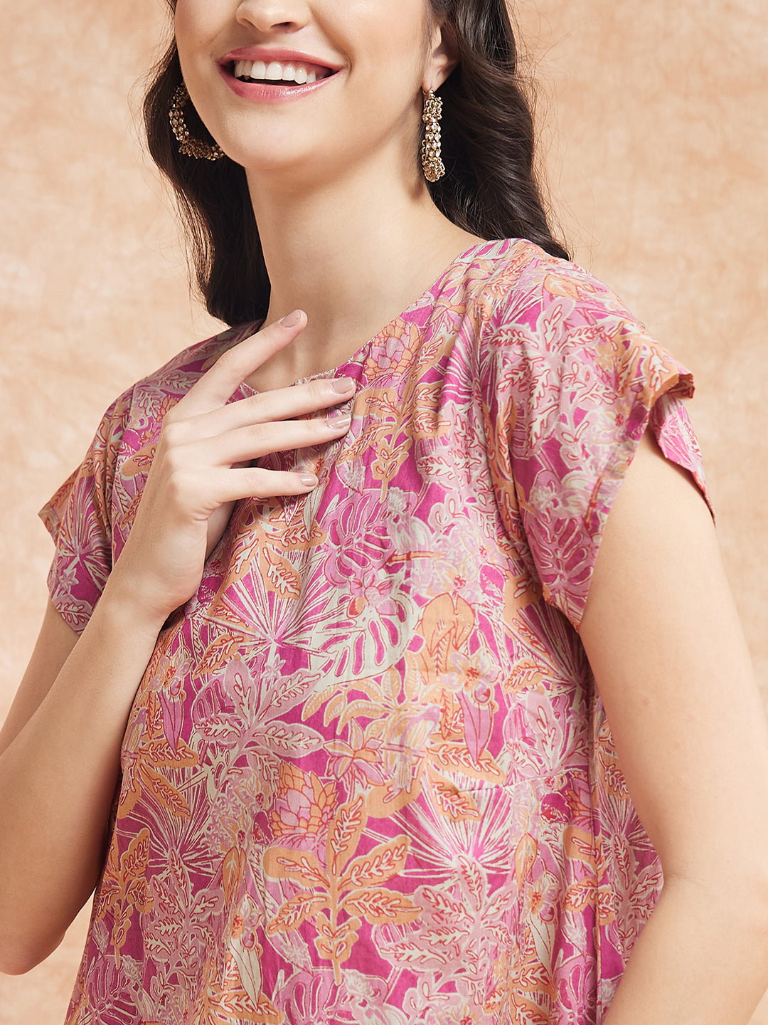InWeave Women's Pink Coral Floral Print A Line Dress | Grocsy