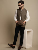 Even Apparels Men's Brown Mandarin Collar Waistcoat | Grocsy