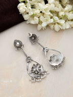 trueBrowns Silver Tone Floral Chandbaali Earrings | Grocsy