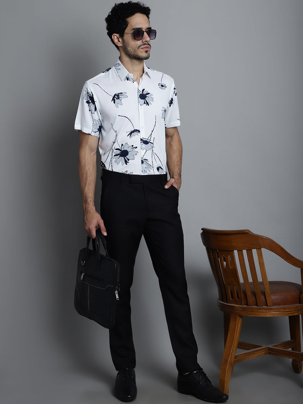 Jainish Men's Floral Printed Formal Shirts - White | Grocsy