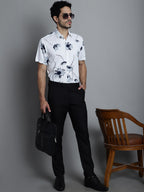 Jainish Men's Floral Printed Formal Shirts - White | Grocsy
