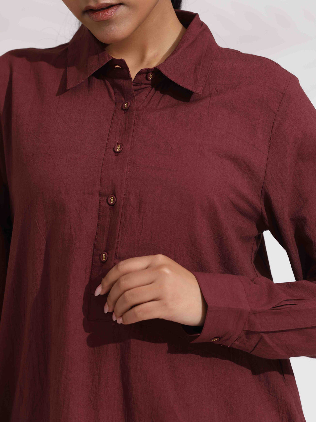 trueBrowns Brown Cotton Solid Kurta Co-ord Set | Grocsy
