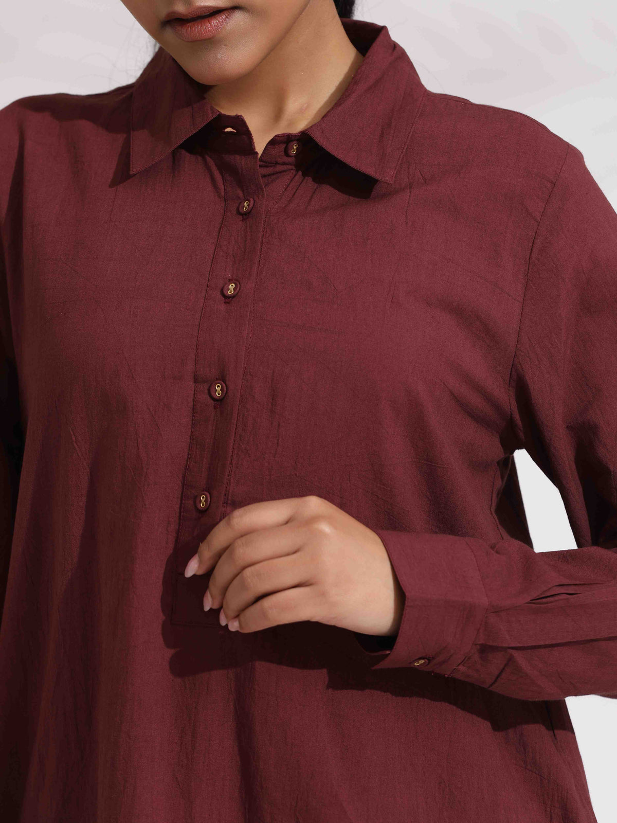 trueBrowns Brown Cotton Solid Kurta Co-ord Set | Grocsy