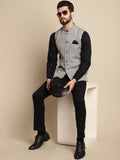 Even Apparels Men's Grey Mandarin Collar Waistcoat | Grocsy