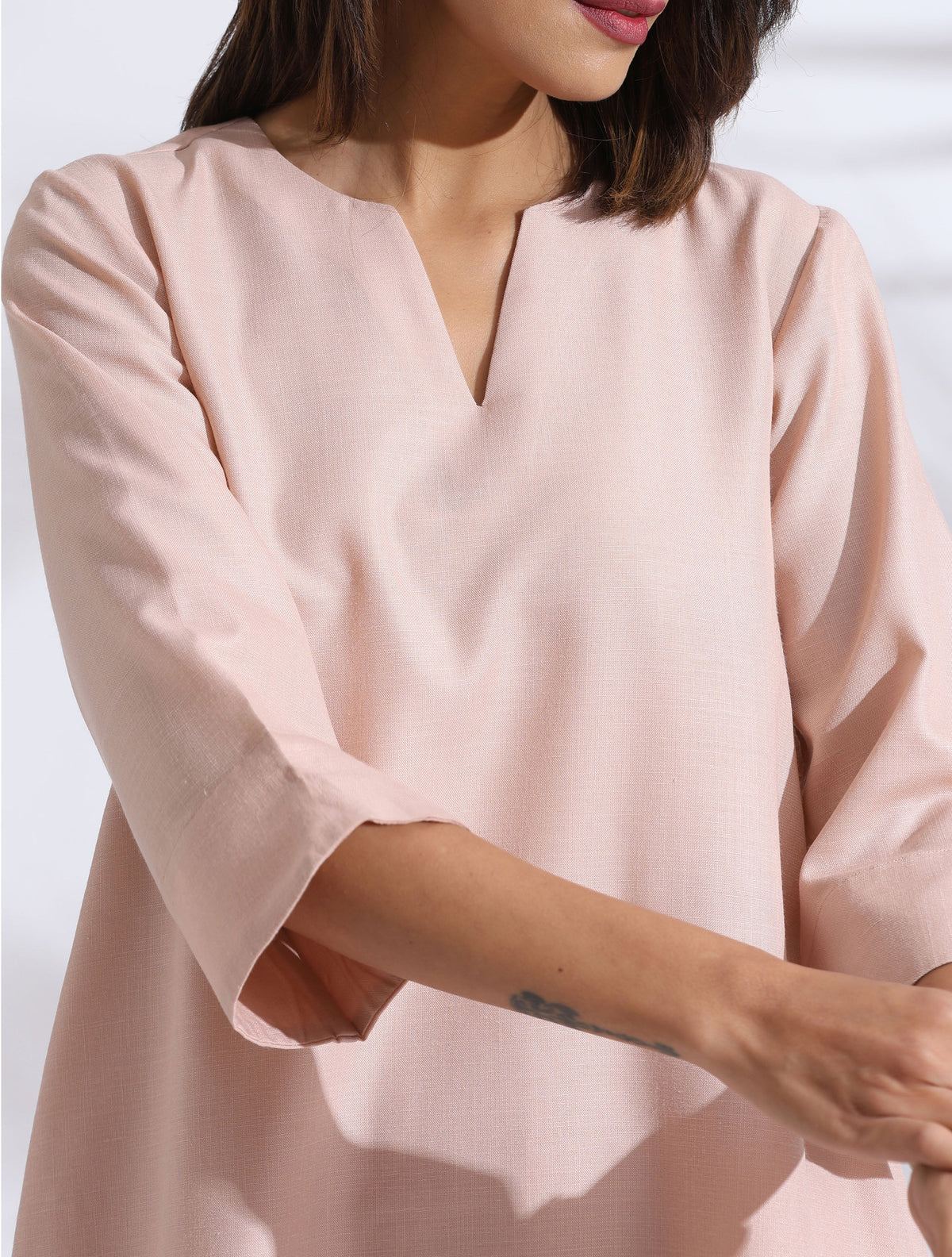 trueBrowns Light Pink Slub Kurta Co-ord Set | Grocsy