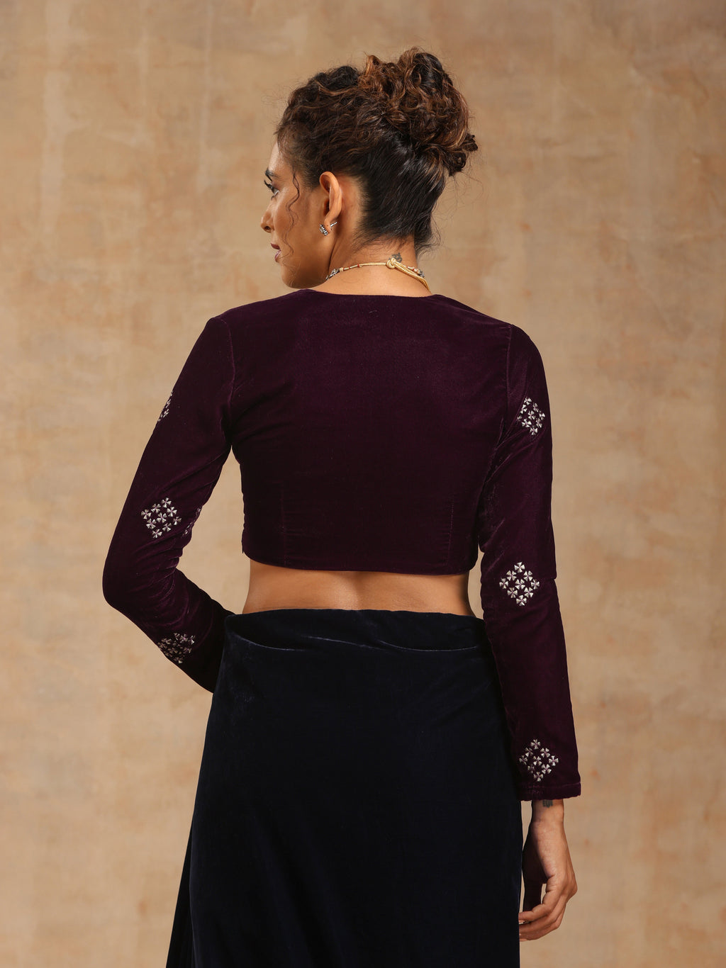 trueBrowns Wine Velvet Embroidered Blouse | Grocsy