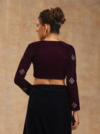 trueBrowns Wine Velvet Embroidered Blouse | Grocsy