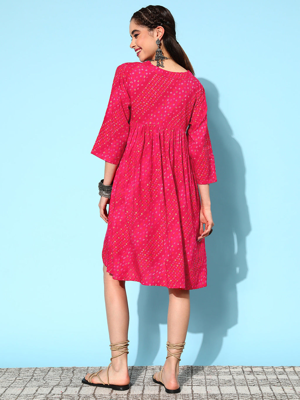 InWeave Women's Maroon Ethnic Motif Short Dress | Grocsy