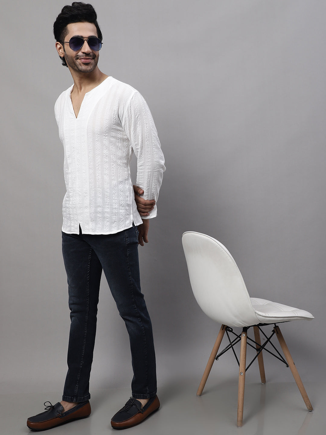 Even Apparels White Pure Cotton Open Neck Kurta | Grocsy