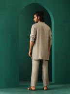 trueBrowns Men's Grey Silk Co-ord Set Yoke Detail | Grocsy