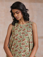 trueBrowns Beige Overall Brown Floral Block Print Cotton High-Low Co-Ord Set | Grocsy