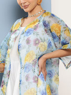 InWeave Women's Cream Strappy With Blue Floral Print Cape | Grocsy