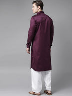 Fabmade Men Purple Pathani Kurta With Salwar | Grocsy