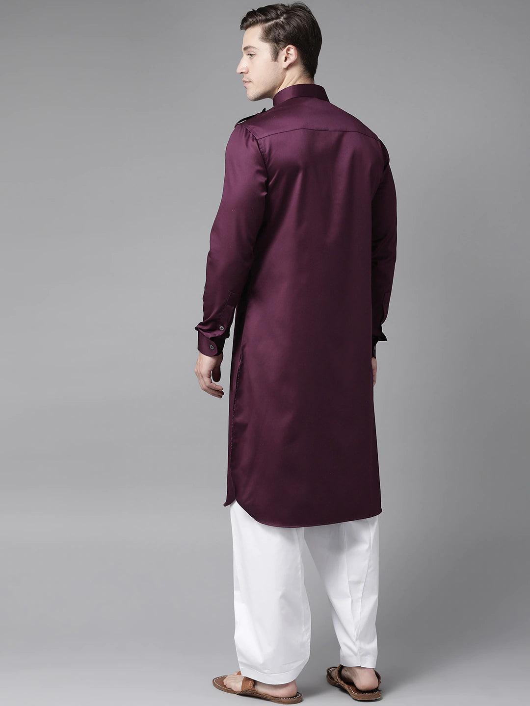 Fabmade Men Purple Pathani Kurta With Salwar | Grocsy