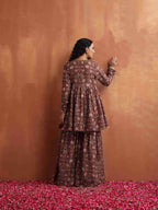 trueBrowns Brown Print Sharara Set | Grocsy