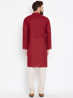 Even Apparels Maroon Pure Cotton Kurta With Band Collar | Grocsy