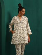trueBrowns Blue Floral Cotton Printed Relaxed Co-ord Set | Grocsy