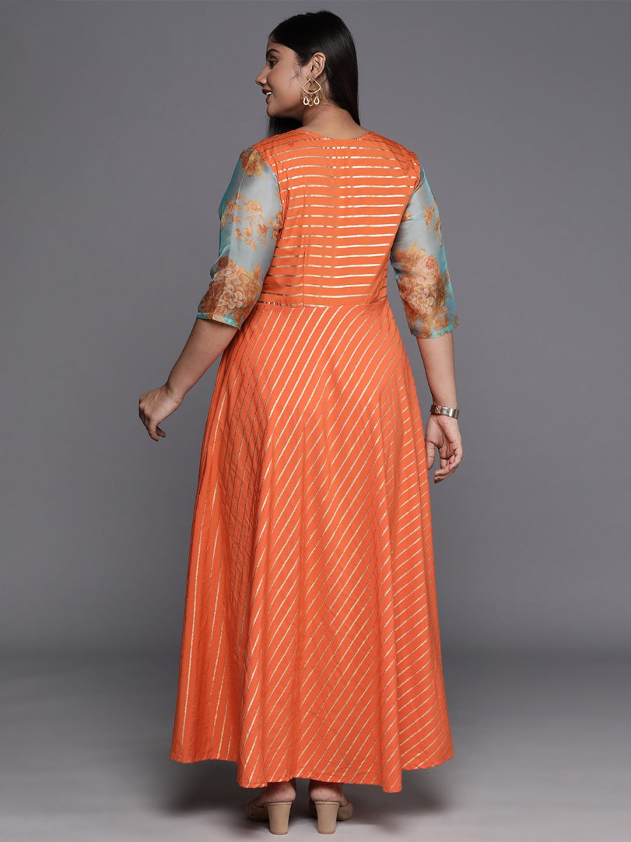 Ahalyaa Plus Size V-Neck Maxi Ethnic Dress | Grocsy