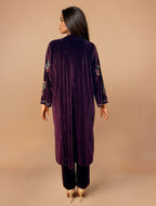 trueBrowns Maroon Velvet Embroidered Kurta Set | Grocsy