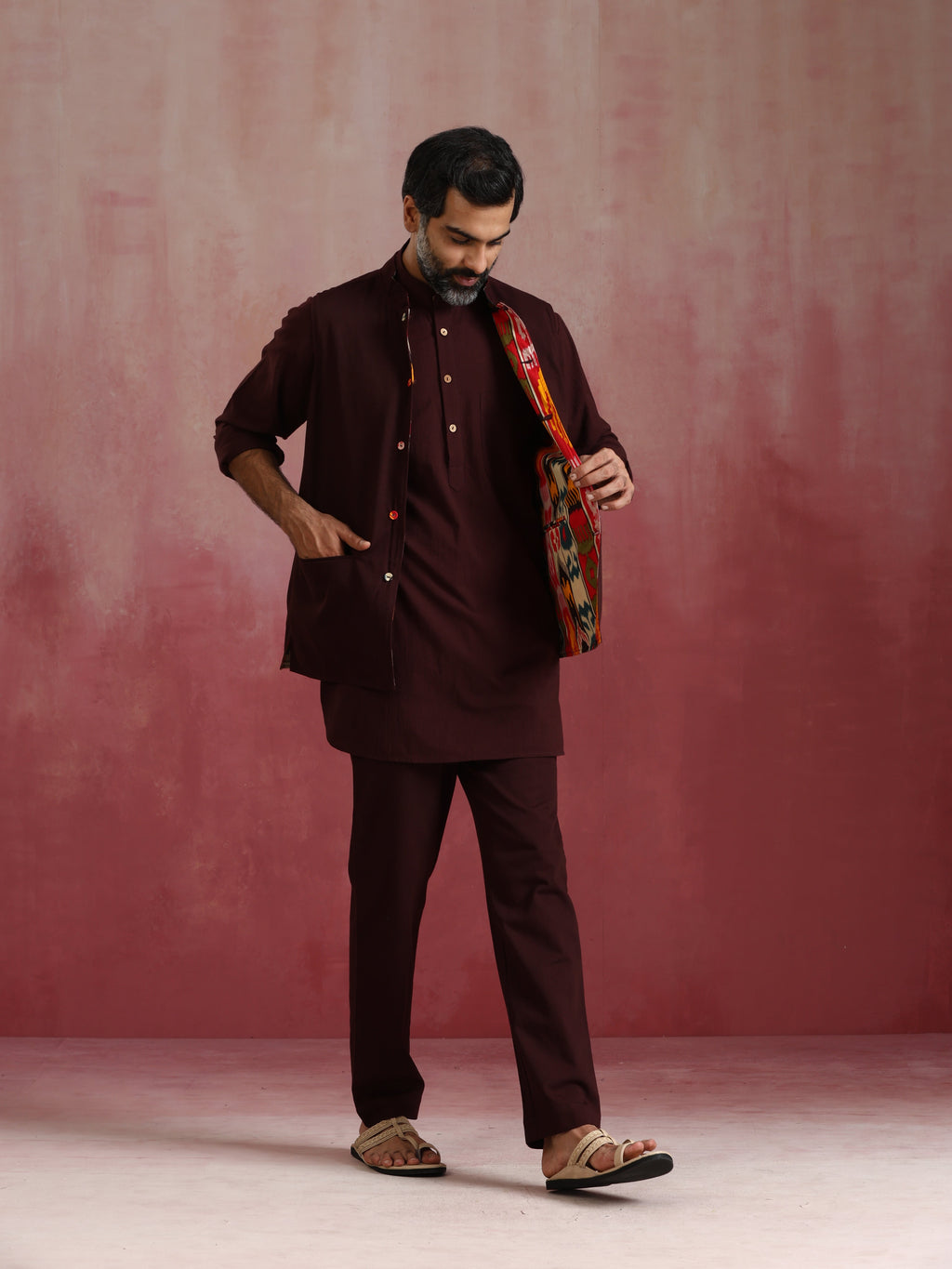 trueBrowns Men's Cola Ikat Print Cotton Reversible Nehru Jacket | Grocsy