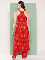InWeave Women's Rust Mughal Print Raisa Back Detial Long Coords Set | Grocsy