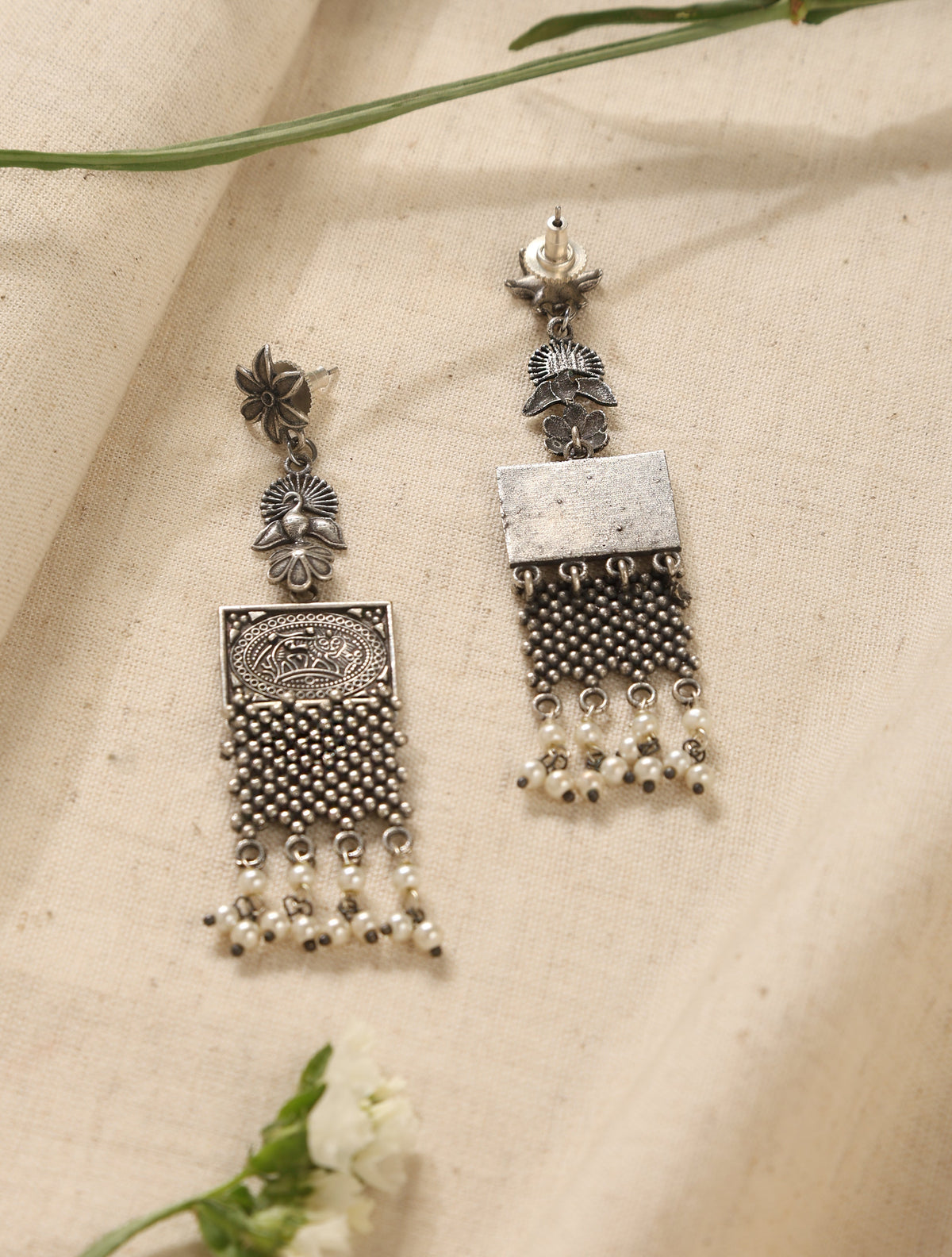 trueBrowns Silver Peacock Earrings | Grocsy