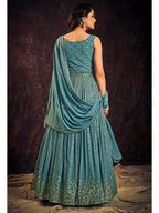 Myra Blue Real Georgette Designer Gown Style Suit | Grocsy