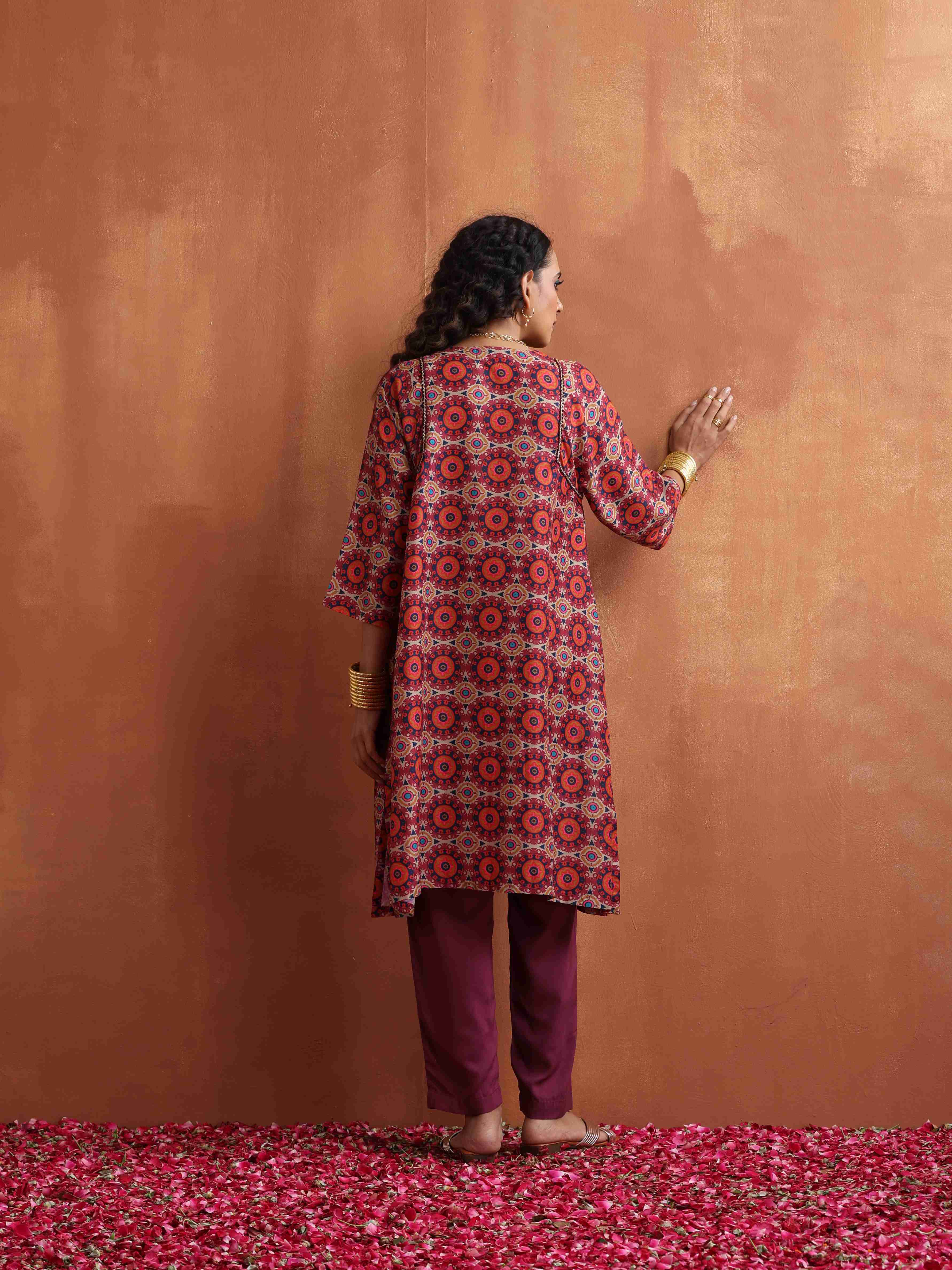 trueBrowns Beige Mandala Print Kurta Co-ord Set | Grocsy