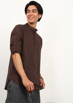 Fabmade Cocoa Drift Linen Short Kurta | Grocsy