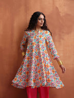 trueBrowns Off White Print Flared Anarkali Kurta Co-ord Set | Grocsy
