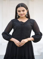 Teeya Creation Black Color Faux Georgette Silk Heavy Embroidery Work Fully Stitched Gown | Grocsy
