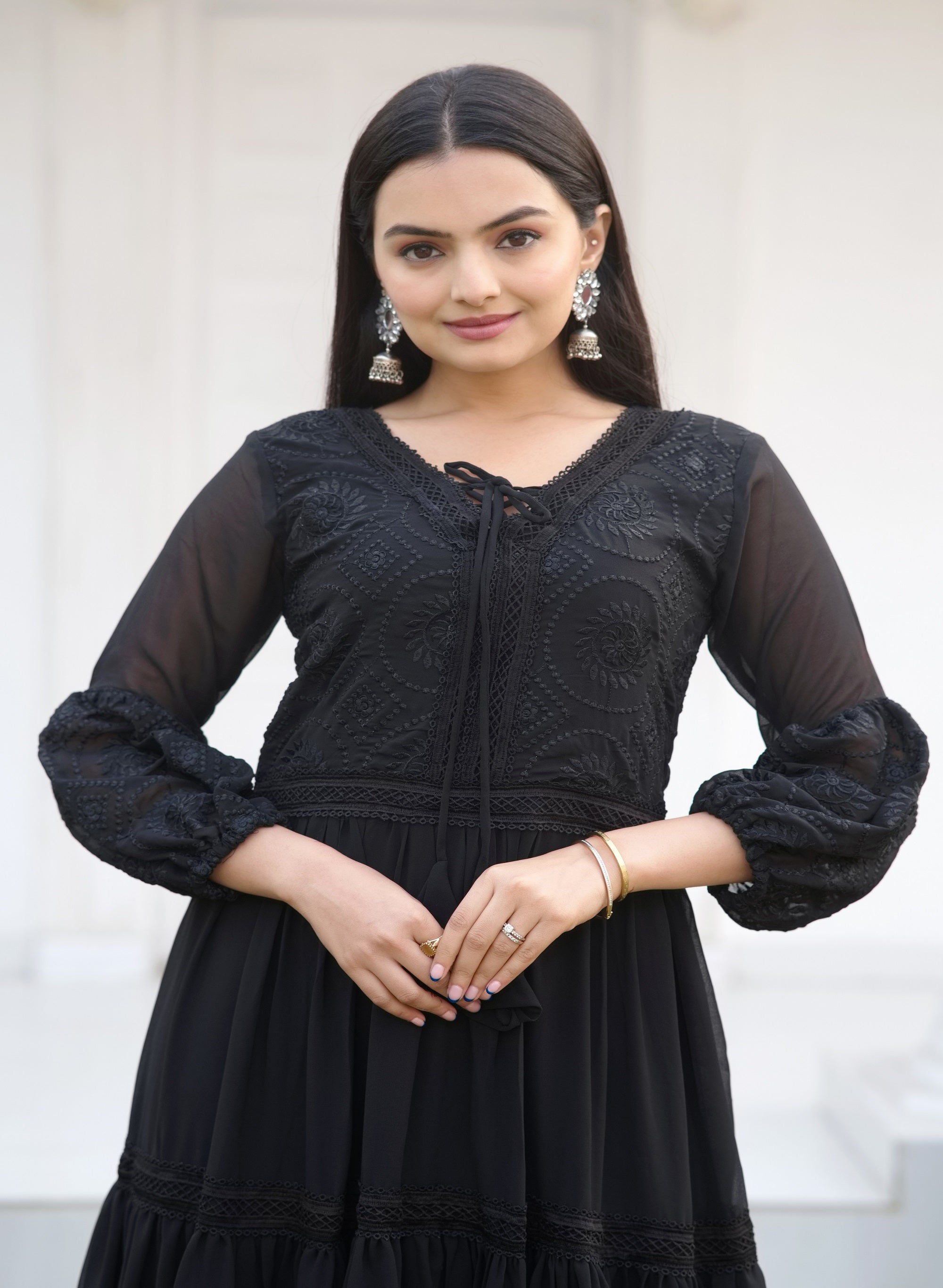 Teeya Creation Black Color Faux Georgette Silk Heavy Embroidery Work Fully Stitched Gown | Grocsy