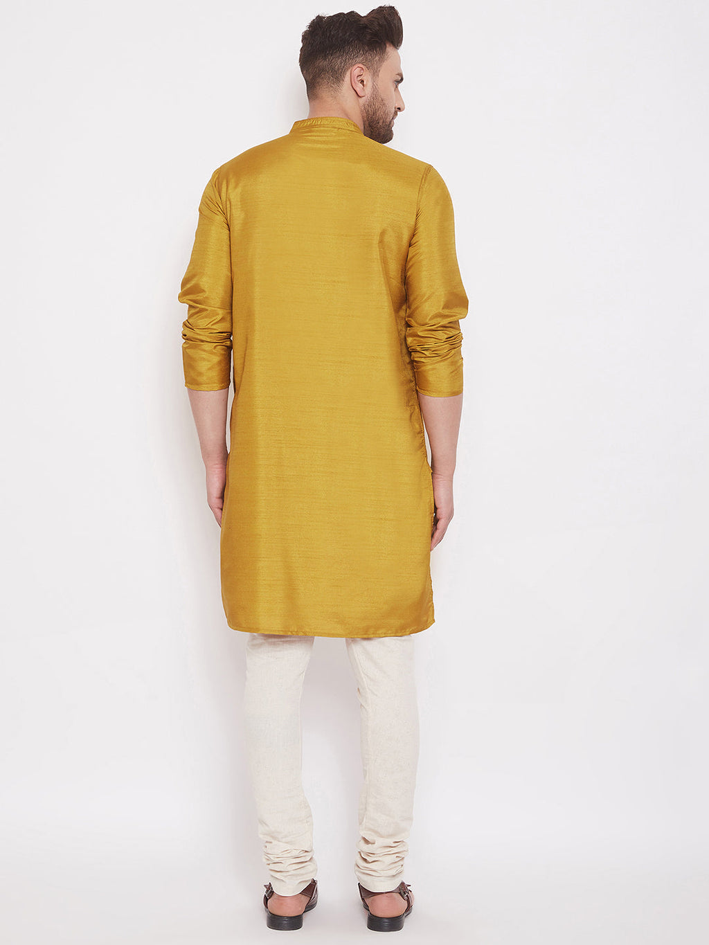 Even Apparels Mustard Yellow Pure Cotton Kurta With Band Collar | Grocsy