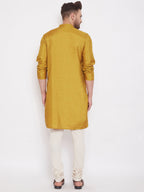 Even Apparels Mustard Yellow Pure Cotton Kurta With Band Collar | Grocsy