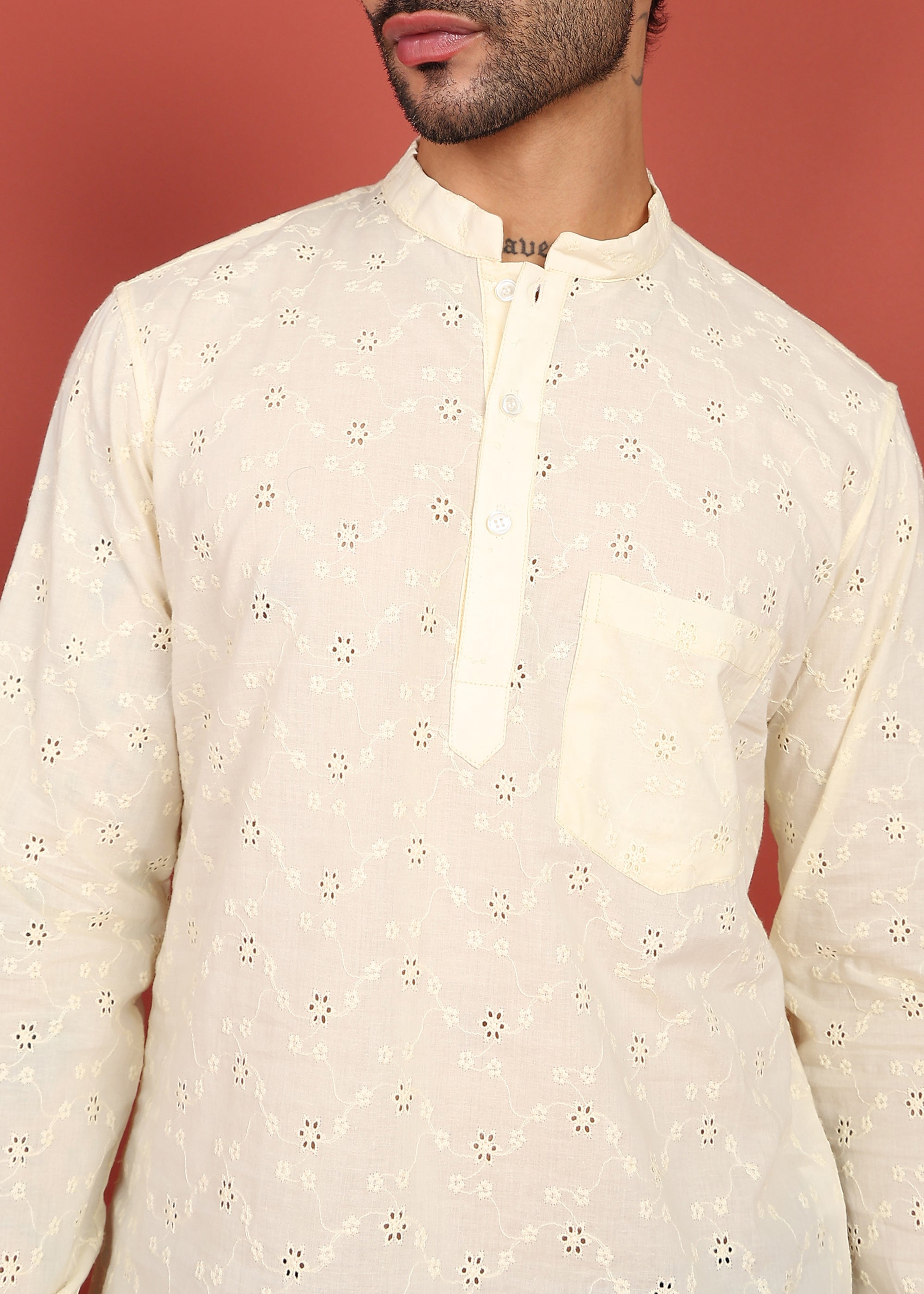 Fabmade Ivory Noor Dotted Short Kurta | Grocsy