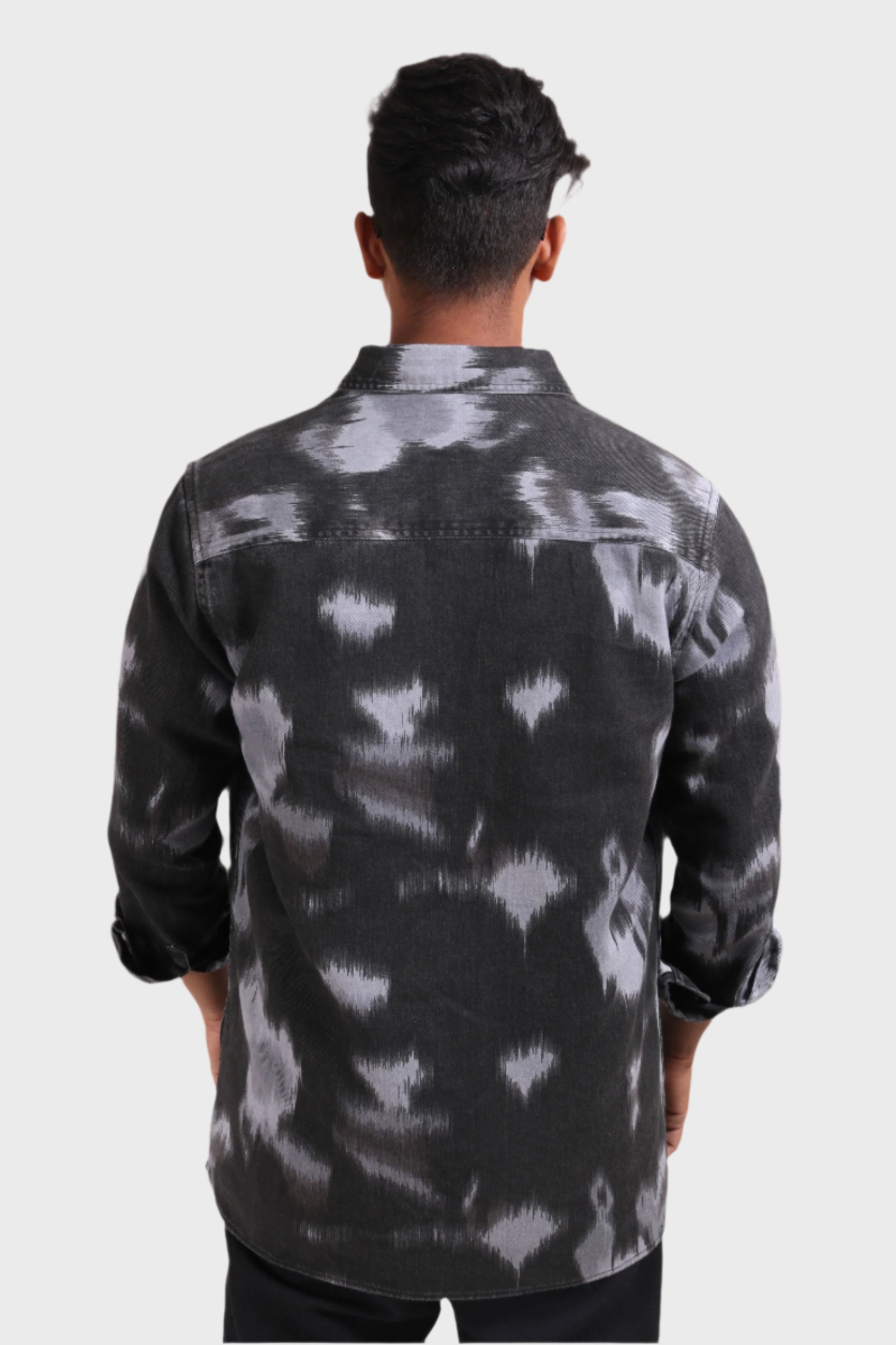 Xkind Light Blue Printed Denim Shacket | Grocsy