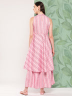 InWeave Women's Pink Kantha Striped Kurta Set | Grocsy