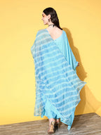 InWeave Women's Sky Blue Mirror Work One Shoulder Kurta Set With Dupatta | Grocsy