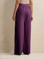 trueBrowns Purple Woollen Flared Pants | Grocsy