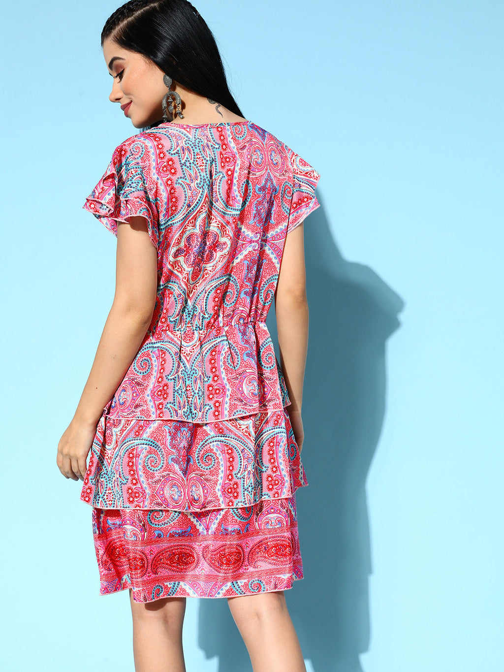 InWeave Women's Soft Pink Tiered Short Dress | Grocsy