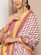 InWeave Women's Light Pink Ray Strappy Kurta Set With Printed Cotton Dupatta | Grocsy