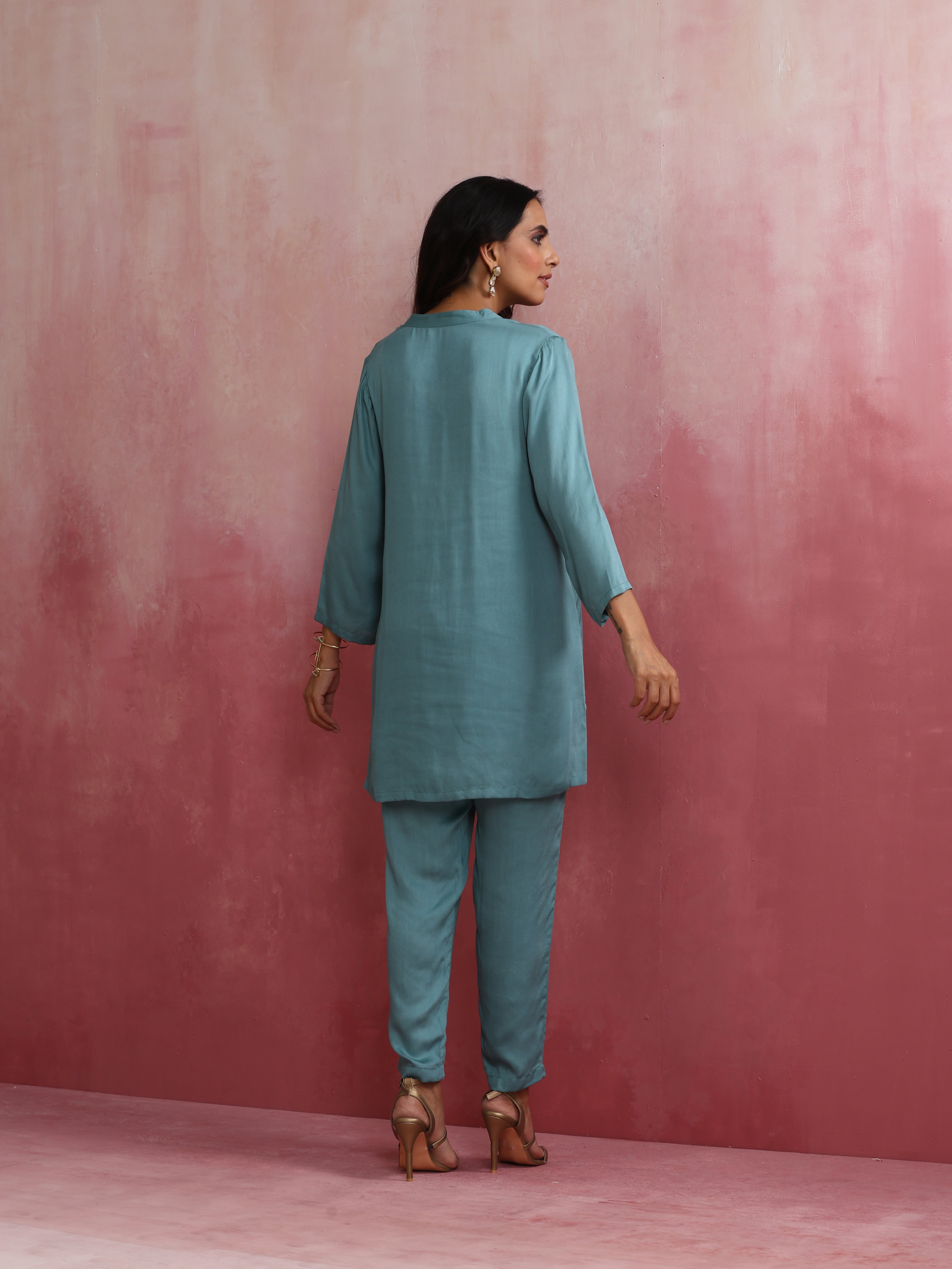 trueBrowns Light Blue Modal Straight Kurta Co-ord Set | Grocsy