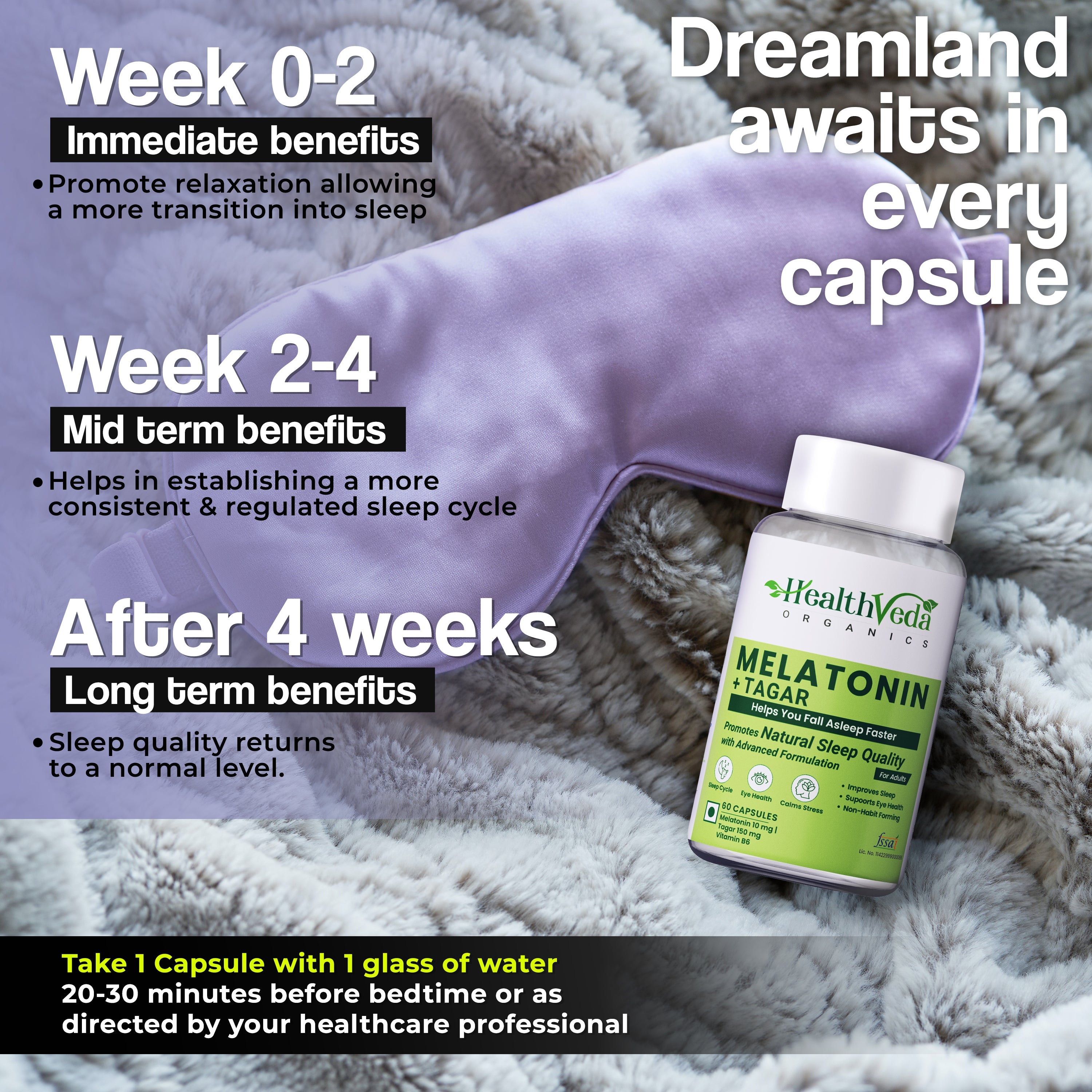 Health Veda Organics Melatonin Sleep & Relaxation Capsules | Grocsy
