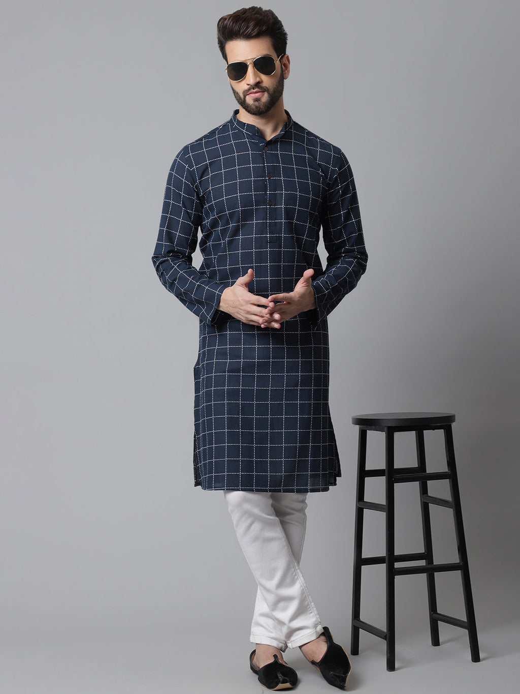 Even Apparels Blue Solid Kurta With Band Collar | Grocsy