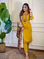 The52 Women's Gorgeous Viscose Embroidery Straight Kurta with Pant And Dupatta Set | Grocsy
