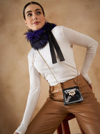 InWeave Women's Purple Black Fur Neckpiece | Grocsy