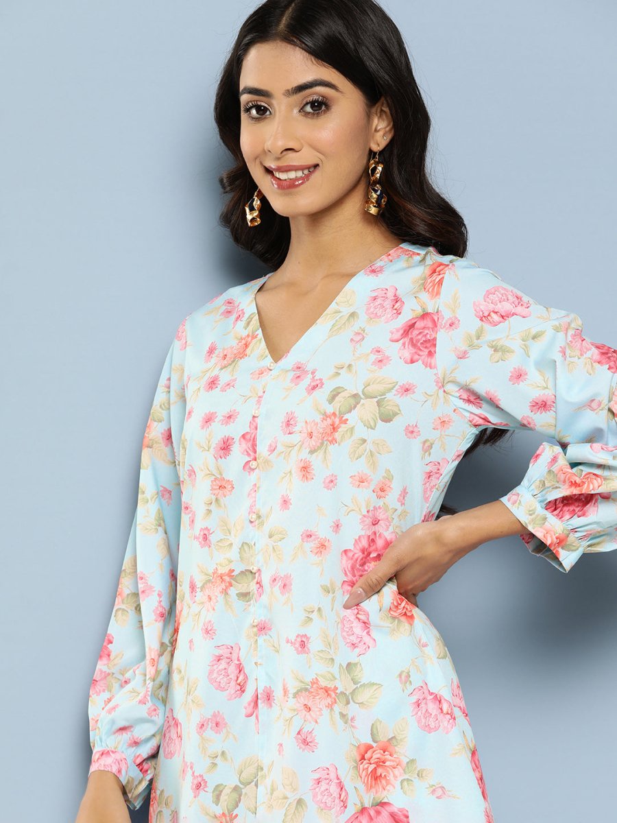 Ahalyaa Women Floral Printed Regular Tunic with Palazzos | Grocsy