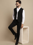 Even Apparels Men's Black Waistcoat with welt pockets | Grocsy