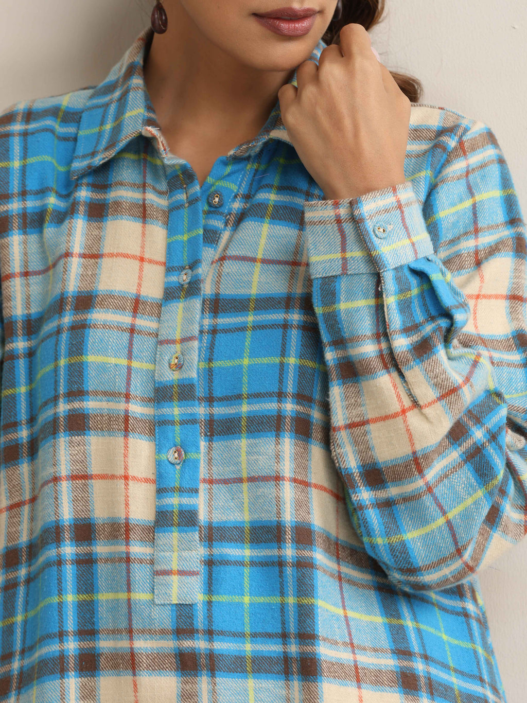 trueBrowns Beige Check Winter Top | Grocsy